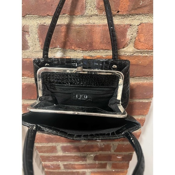 Vintage IFO New York Croc Embossed Patent Leather Bag Black Formal - Picture 6 of 7
